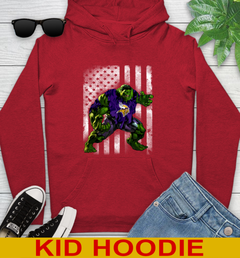 Minnesota Vikings Hulk Marvel Avengers NFL Football American Flag Youth Hoodie 11
