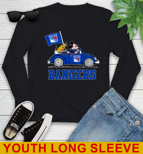 NHL Hockey New York Rangers Pluto Mickey Driving Disney Shirt Youth Long Sleeve 2