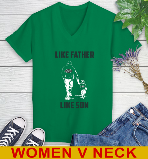 New York Jets NFL Football Like Father Like Son Sports Women's V-Neck T-Shirt 5
