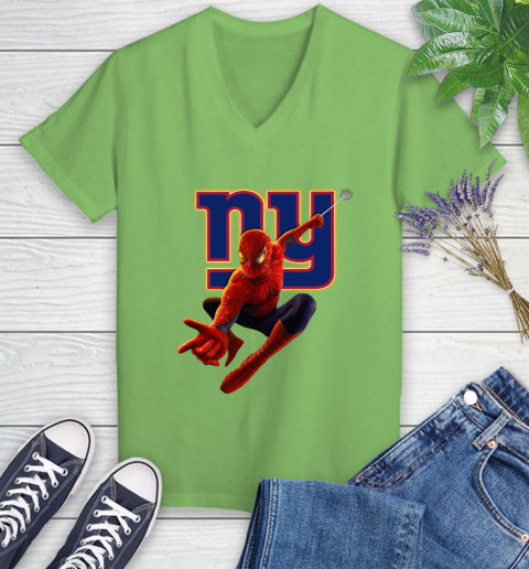 NFL Spider Man Avengers Endgame Football New York Giants Women's V-Neck T-Shirt 11