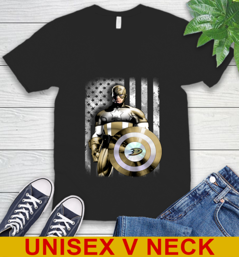 Anaheim Ducks NHL Hockey Captain America Marvel Avengers American Flag Shirt V-Neck T-Shirt