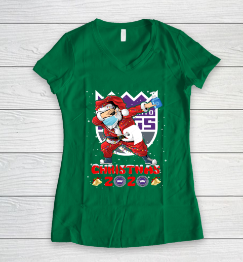 Sacramento Kings Funny Santa Claus Dabbing Christmas 2020 NBA Women's V-Neck T-Shirt 3