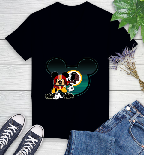 NFL Washington Redskins Mickey Mouse Disney Football T Shirt Women's V-Neck T-Shirt 2