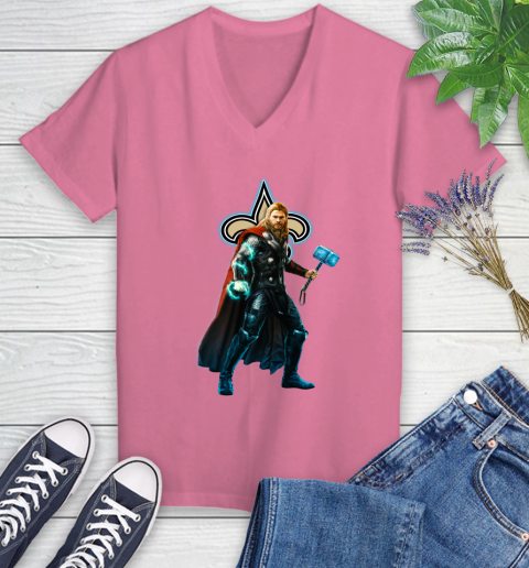 NFL Thor Avengers Endgame Football New Orleans Saints Women's V-Neck T-Shirt 13