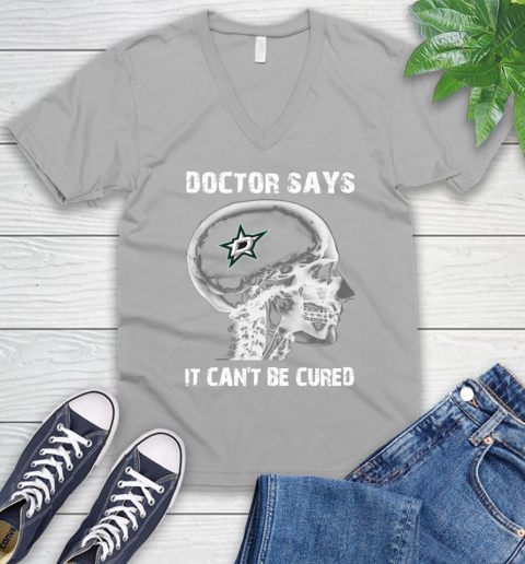 NHL Dallas Stars Hockey Skull It Can't Be Cured Shirt V-Neck T-Shirt 3