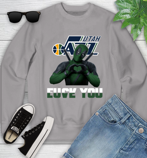NBA Utah Jazz Deadpool Love You Fuck You Basketball Sports Youth Sweatshirt 3