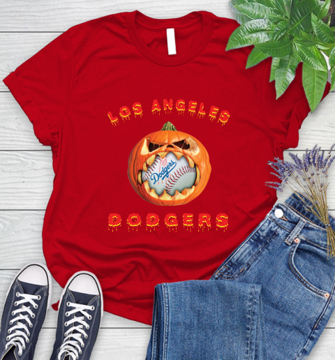MLB Los Angeles Dodgers Halloween Pumpkin Baseball Sports Women's T-Shirt 9