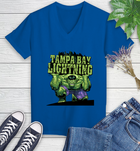 Tampa Bay Lightning NHL Hockey Incredible Hulk Marvel Avengers Sports Women's V-Neck T-Shirt 10