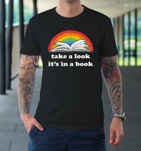 Take A Look It's In A Book Reading Vintage Retro Rainbow T-Shirt