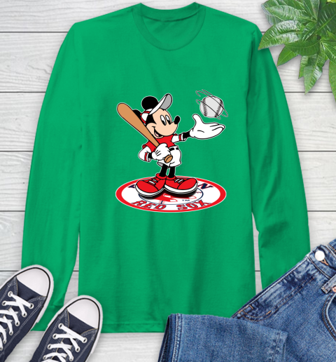 MLB Baseball Boston Red Sox Cheerful Mickey Disney Shirt Long Sleeve T-Shirt 8
