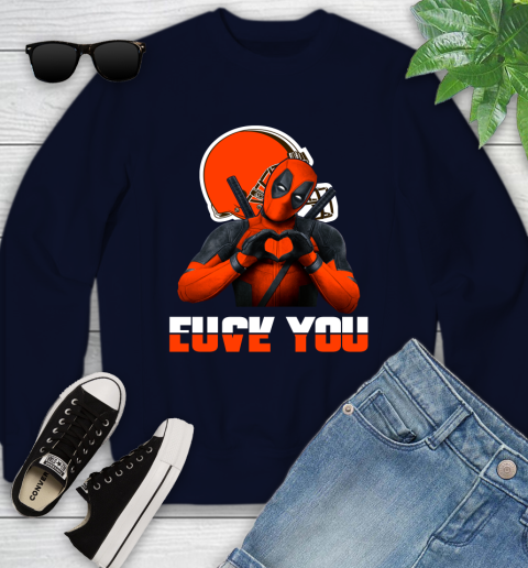 NHL Cleveland Browns Deadpool Love You Fuck You Football Sports Youth Sweatshirt 2