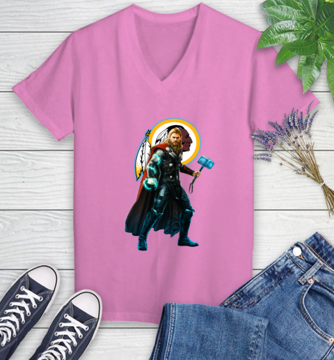 NFL Thor Avengers Endgame Football Washington Redskins Women's V-Neck T-Shirt 14