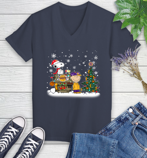 Los Angeles Lakers NBA Basketball Christmas The Peanuts Movie Snoopy Championship Women's V-Neck T-Shirt 12