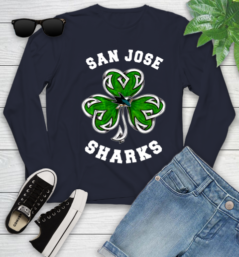 NHL San Jose Sharks Three Leaf Clover St Patrick's Day Hockey Sports Youth Long Sleeve 2