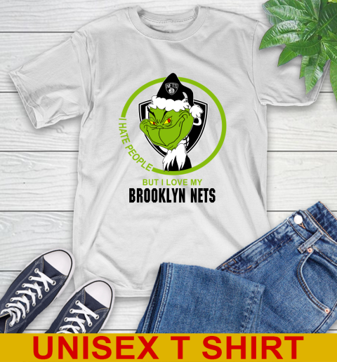 Brooklyn Nets NBA Christmas Grinch I Hate People But I Love My Favorite Basketball Team T-Shirt