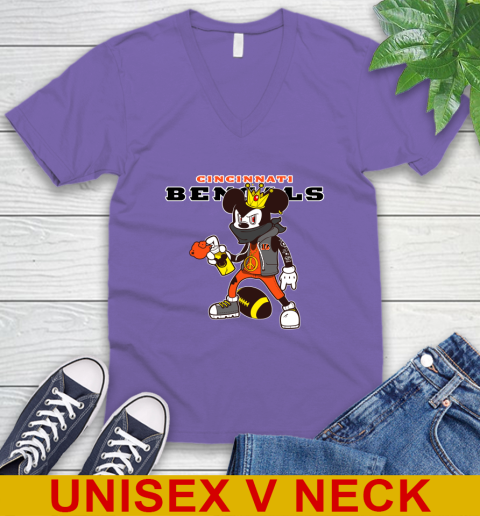 Cincinnati Bengals NFL Football Mickey Peace Sign Sports V-Neck T-Shirt 9