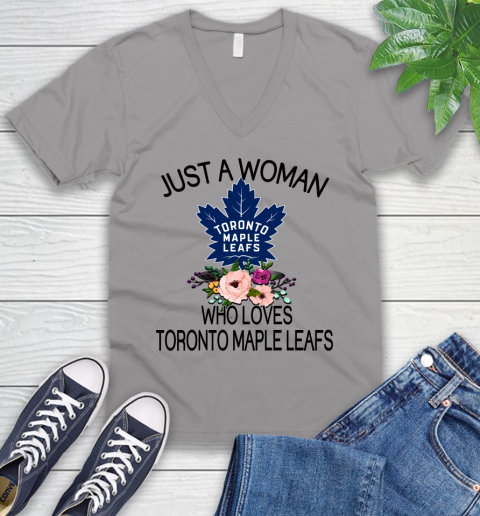NHL Just A Woman Who Loves Toronto Maple Leafs Hockey Sports V-Neck T-Shirt 2