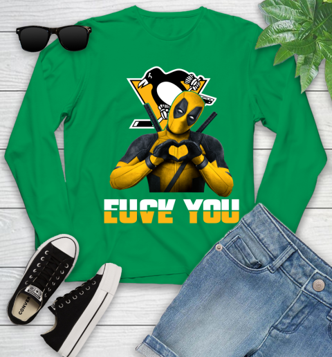 NHL Pittsburgh Penguins Deadpool Love You Fuck You Hockey Sports Youth Long Sleeve 7