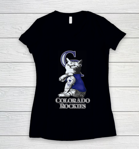 MLB Baseball My Cat Loves Colorado Rockies Women's V-Neck T-Shirt
