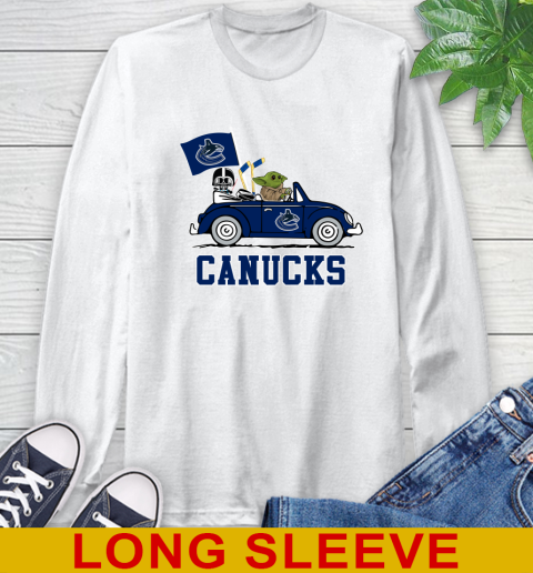 NHL Hockey Vancouver Canucks Darth Vader Baby Yoda Driving Star Wars Shirt Long Sleeve T-Shirt
