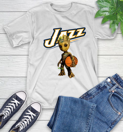 Utah Jazz NBA Basketball Groot Marvel Guardians Of The Galaxy T-Shirt