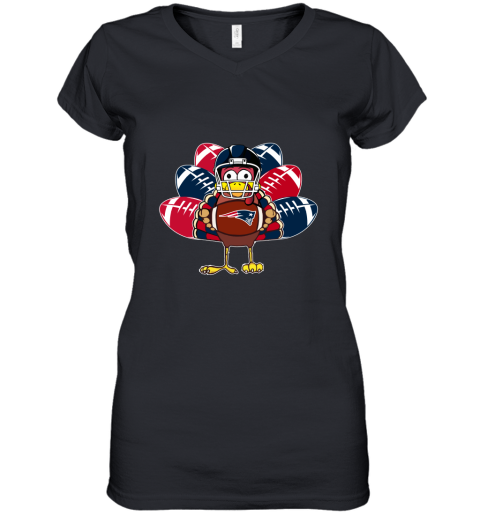 New England Patriots Turkey Football Thanksgiving Women's V-Neck T-Shirt