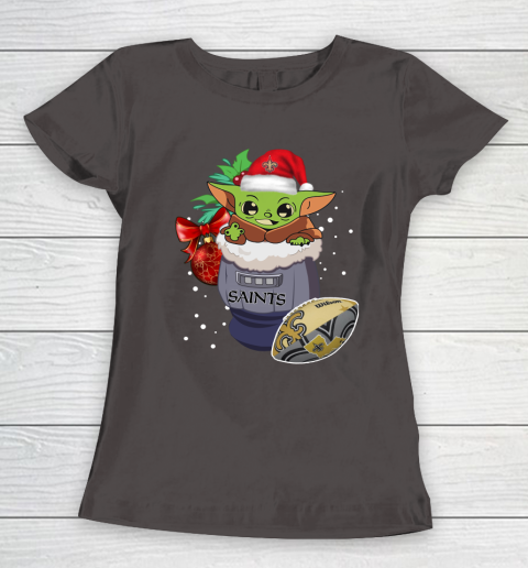 New Orleans Saints Christmas Baby Yoda Star Wars Funny Happy NFL Women's T-Shirt 8