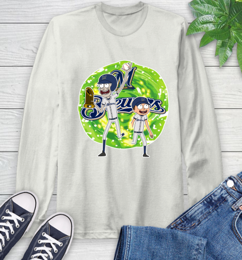 MLB Milwaukee Brewers Rick And Morty Commissioner's Trophy Baseball Sports Long Sleeve T-Shirt 12
