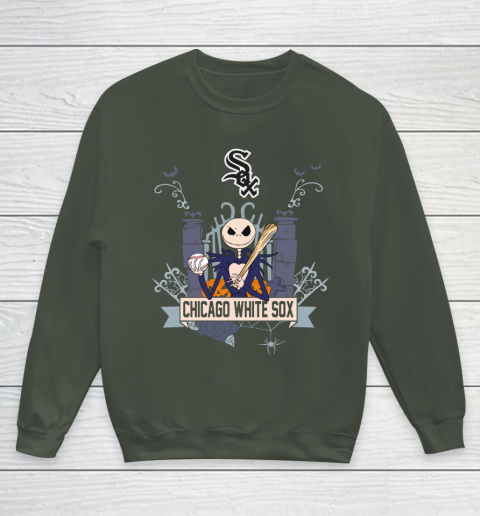 MLB Chicago White Sox Baseball Jack Skellington Halloween Youth Sweatshirt 8