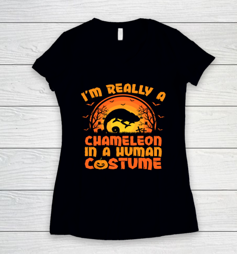 I'm Really A Chameleon In A Human Costume Halloween Women's V-Neck T-Shirt