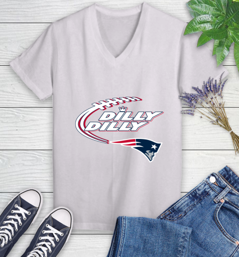 NFL New England Patriots Dilly Dilly Football Sports Women's V-Neck T-Shirt