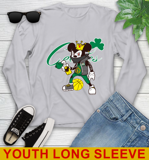Boston Celtics NBA Basketball Mickey Peace Sign Sports Youth Long Sleeve 6