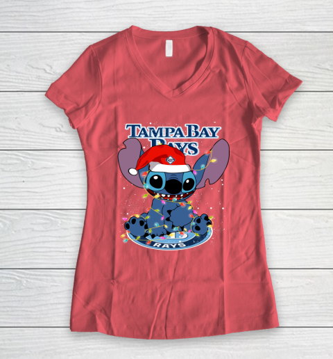 Tampa Bay Rays MLB noel stitch Baseball Christmas Women's V-Neck T-Shirt 3