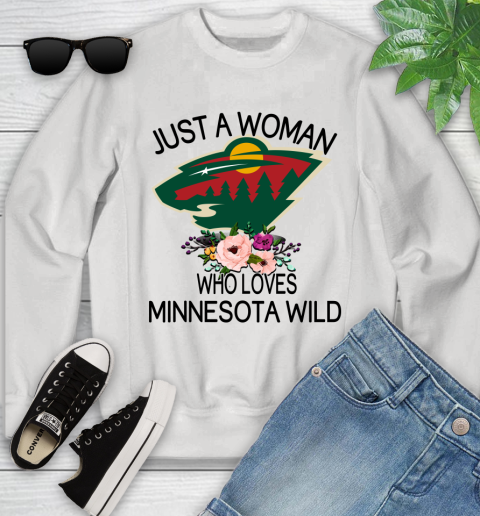 NHL Just A Woman Who Loves Minnesota Wild Hockey Sports Youth Sweatshirt