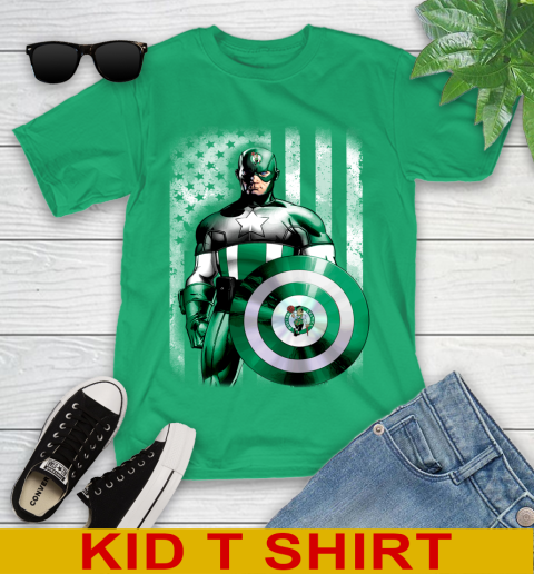 Boston Celtics NBA Basketball Captain America Marvel Avengers American Flag Shirt Youth T-Shirt 7