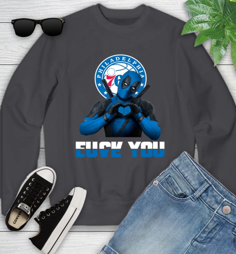 NBA Philadelphia 76ers Deadpool Love You Fuck You Basketball Sports Youth Sweatshirt 5