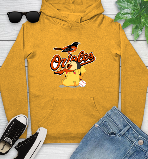 MLB Pikachu Baseball Sports Baltimore Orioles Youth Hoodie 3