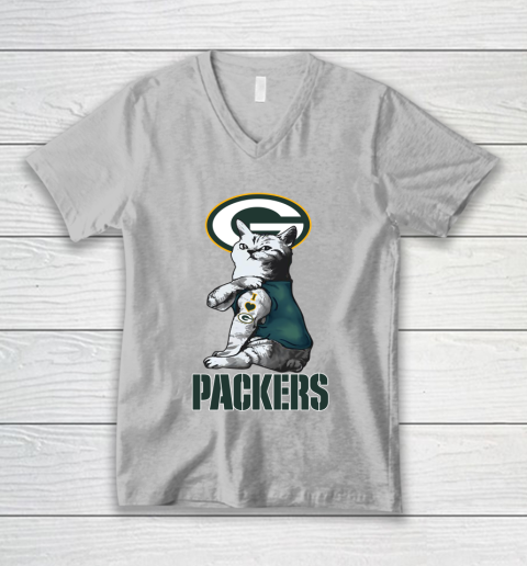 NFL Football My Cat Loves Green Bay Packers V-Neck T-Shirt 3