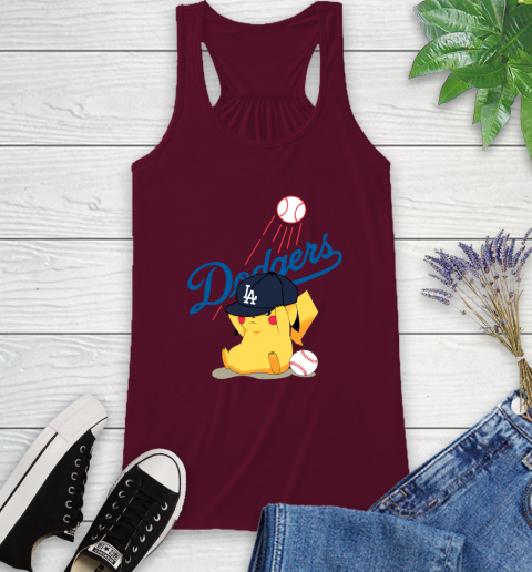 MLB Pikachu Baseball Sports Los Angeles Dodgers Racerback Tank 3