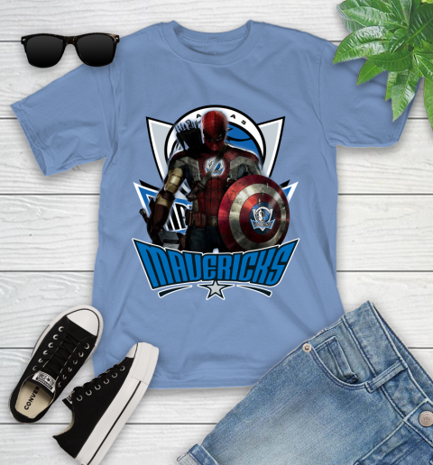 Dallas Mavericks NBA Basketball Captain America Thor Spider Man Hawkeye Avengers Youth T-Shirt 11