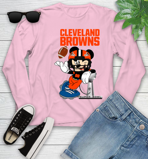 NFL Cleveland Browns Mickey Mouse Disney Super Bowl Football T Shirt Youth Long Sleeve 10
