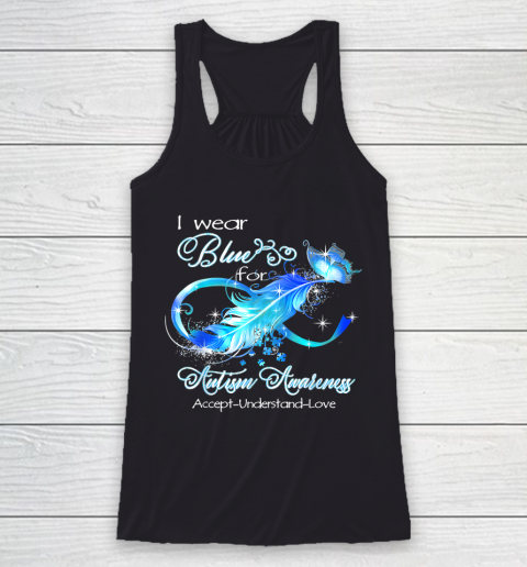 Blue Feather I Wear Blue For Autism Awareness Racerback Tank