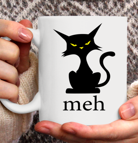MEH CAT Shirt Funny Sarcastic Cat Lovers Halloween Ceramic Mug 11oz