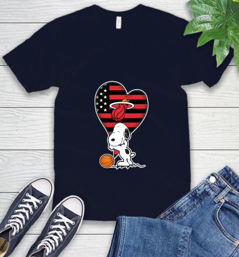 Miami Heat NBA Basketball The Peanuts Movie Adorable Snoopy V-Neck T-Shirt 3