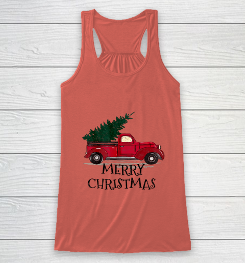 Vintage Red Truck With Merry Christmas Tree Racerback Tank 2