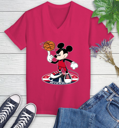 NBA Basketball Washington Wizards Cheerful Mickey Disney Shirt Women's V-Neck T-Shirt 8