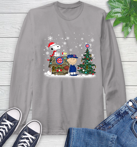 MLB Chicago Cubs Snoopy Charlie Brown Christmas Baseball Commissioner's Trophy Long Sleeve T-Shirt 6