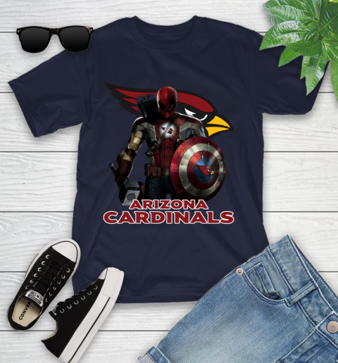 NFL Captain America Thor Spider Man Hawkeye Avengers Endgame Football Arizona Cardinals Youth T-Shirt 3