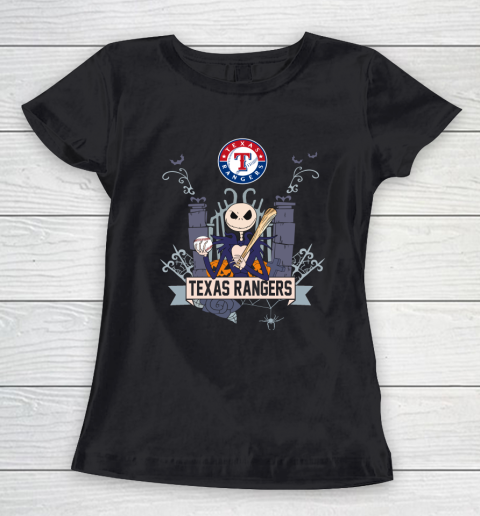 MLB Texas Rangers Baseball Jack Skellington Halloween Women's T-Shirt