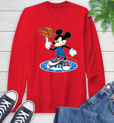 NBA Basketball Philadelphia 76ers Cheerful Mickey Disney Shirt Long Sleeve T-Shirt 11